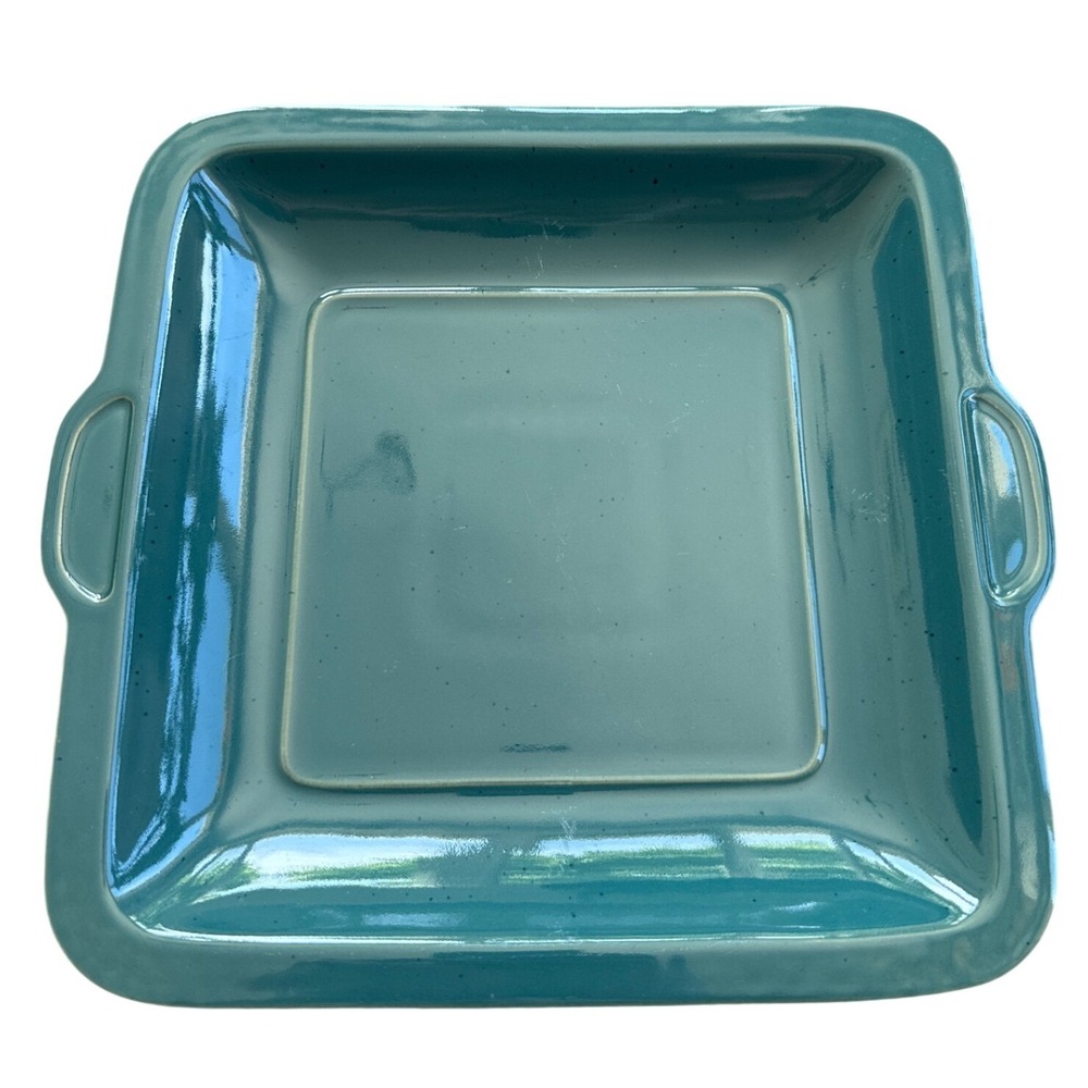 Denby Harlequin Square Baking Dish Teal Stoneware England Good Condition Handled